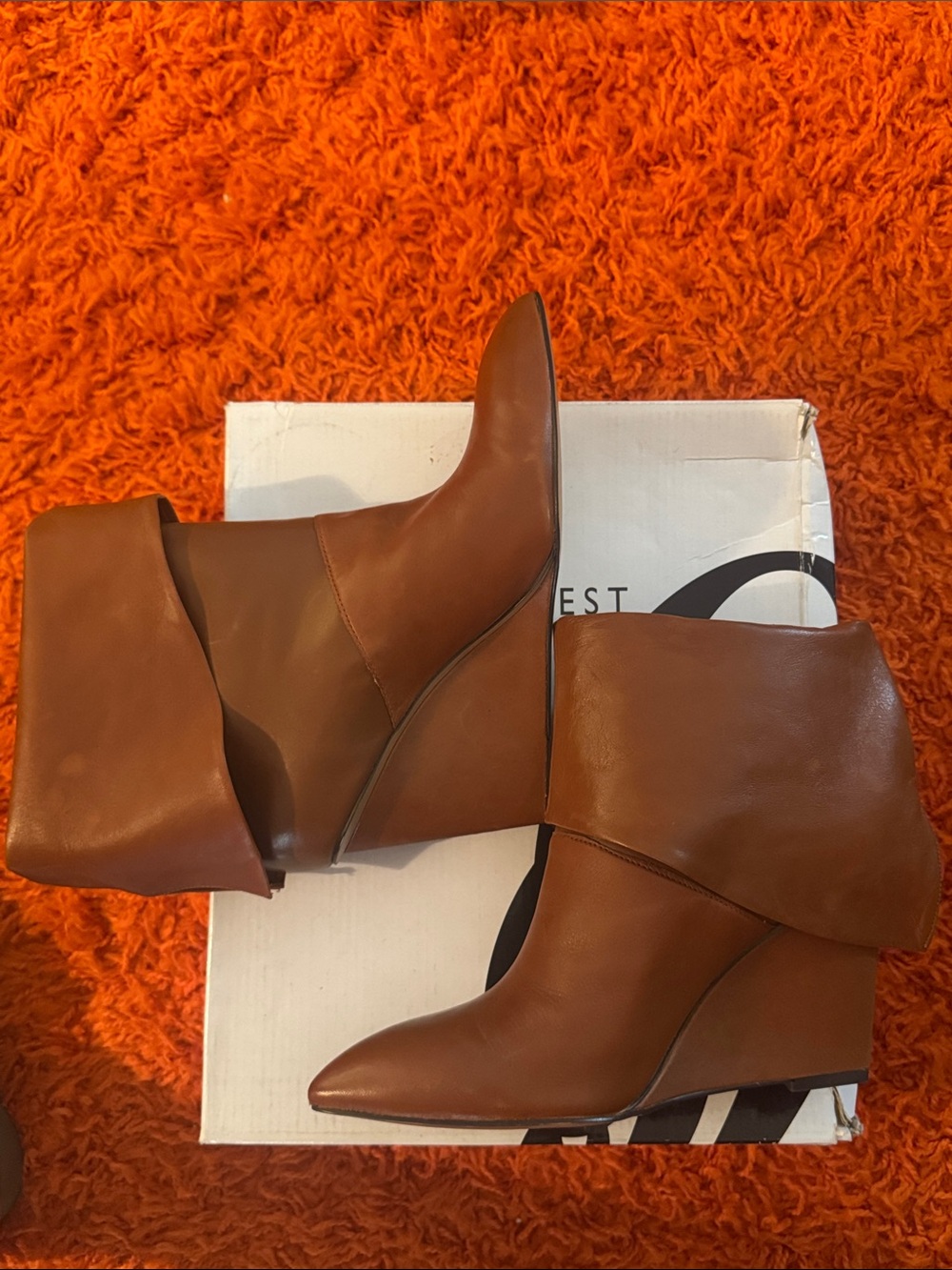 NEW NEVER WORN!  Nine West Women's Brown Fold-Over Wedge Ankle Boots